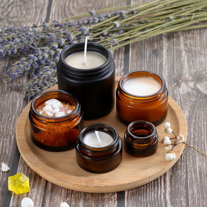 Lustervial 45Pack 2oz Small Glass Jars with Lids, Lotion Container, Cosmetic Containers, Little Travel Jars for Creams with Mini Spoon, Black Label (Matte Black)