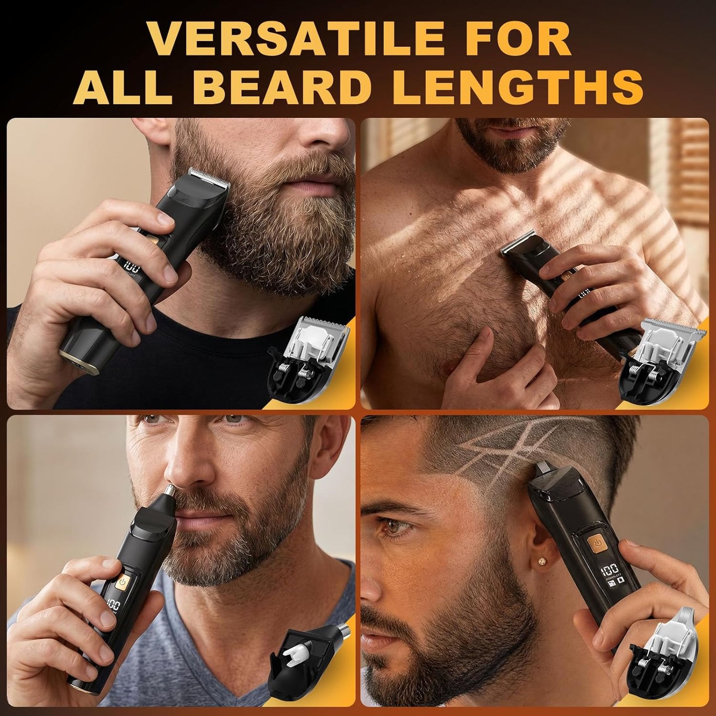 Beard Trimmer for Men - All-in-One Waterproof Electric Grooming Kit | Rechargeable Hair Clipper & Nose Trimmer