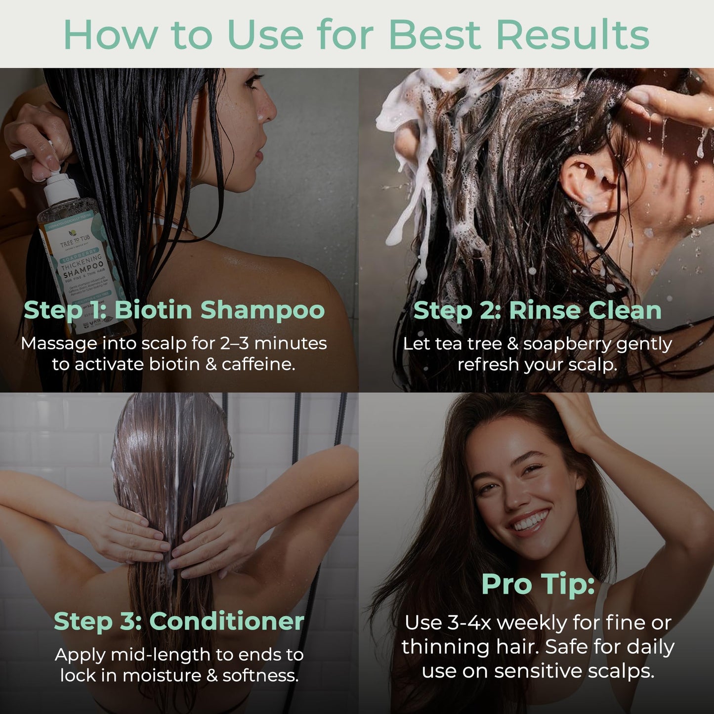 Tree To Tub Volumizing Biotin Shampoo and Conditioner Set - Activating Caffeine for Fuller Hair, Thickening Shampoo and Conditioner for Women & Men, Sulfate Free w/Natural Soapberry Organic Argan Oil