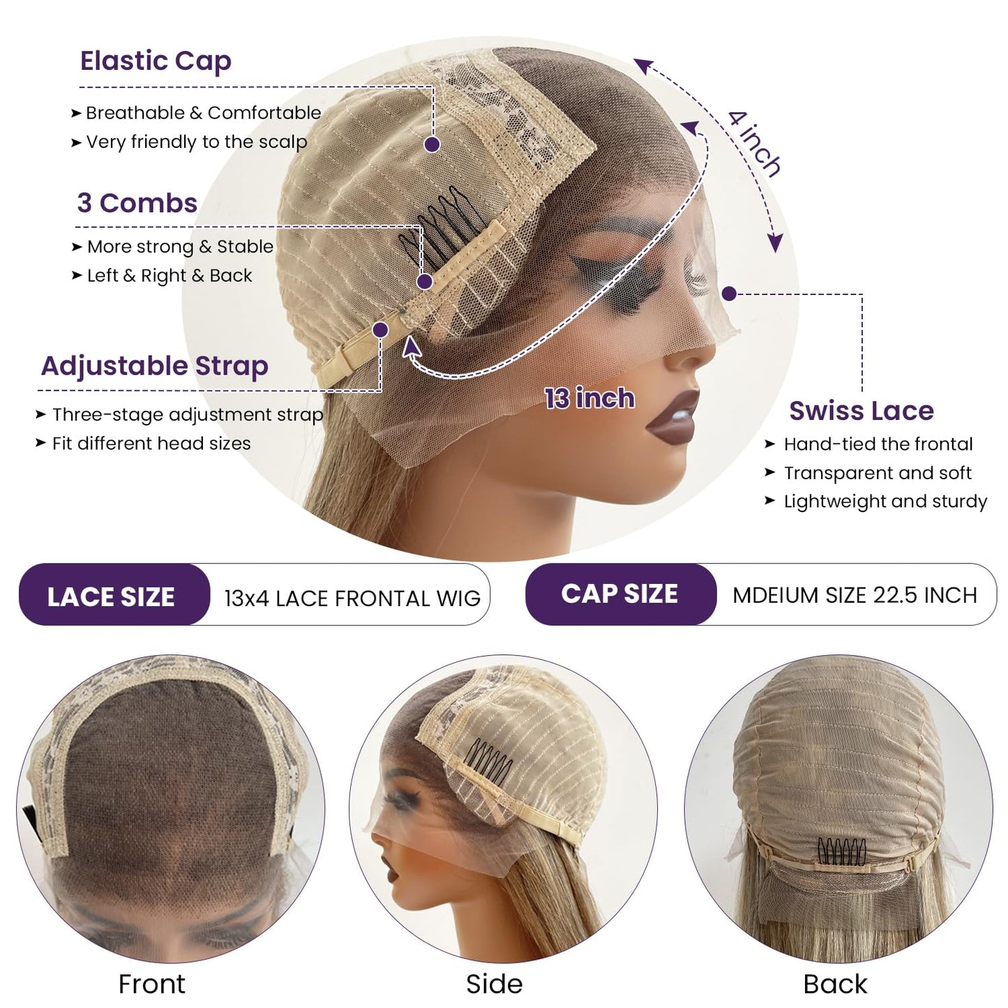 Ubetta Honey Blonde Wig Human Hair, Body Wave Honey Blonde Lace Front Wig Human Hair Glueless 13x4 HD Wigs Human Hair Pre Plucked 180% Density Lace Frontal Human Hair Wigs 27# Blonde Wig 20 Inch