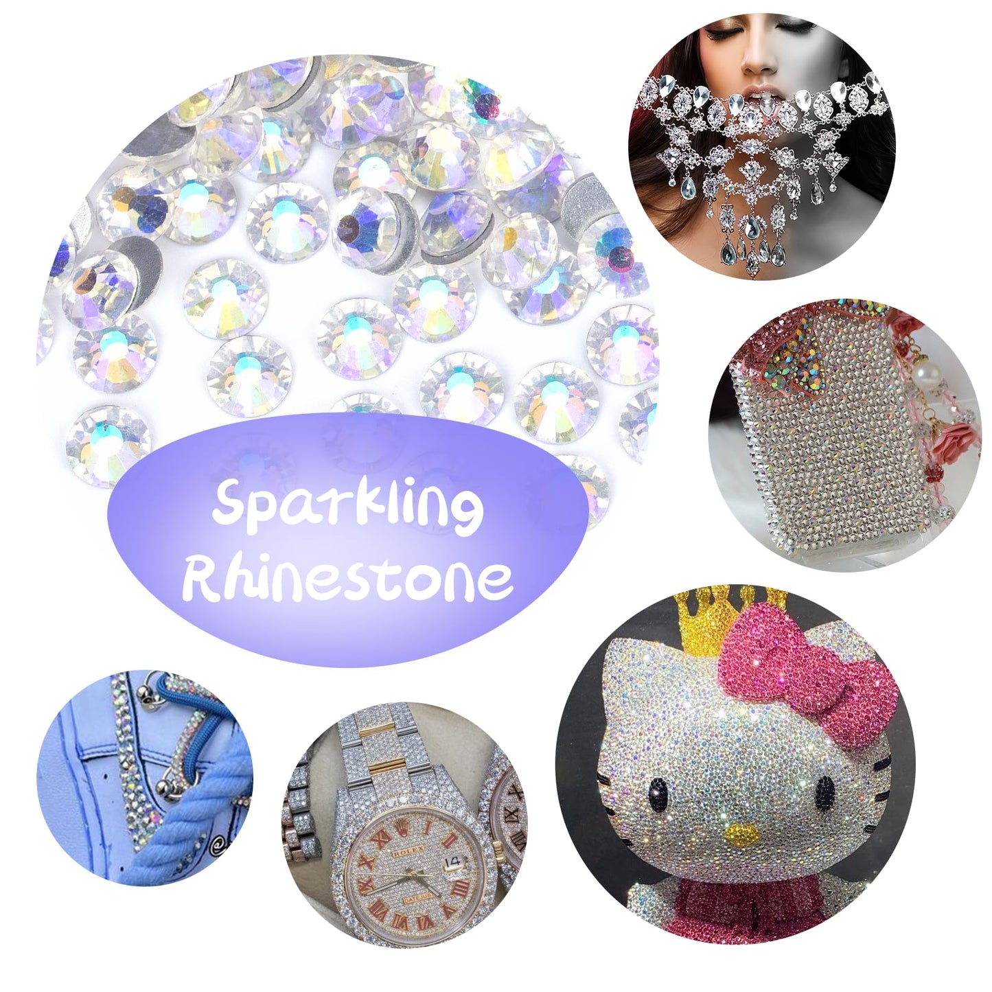 10000PCS Moonlight Rhinestones Bulk, Flat Back Crystal Glass Stone Round Gems,SS16, 3.8-4.0mm