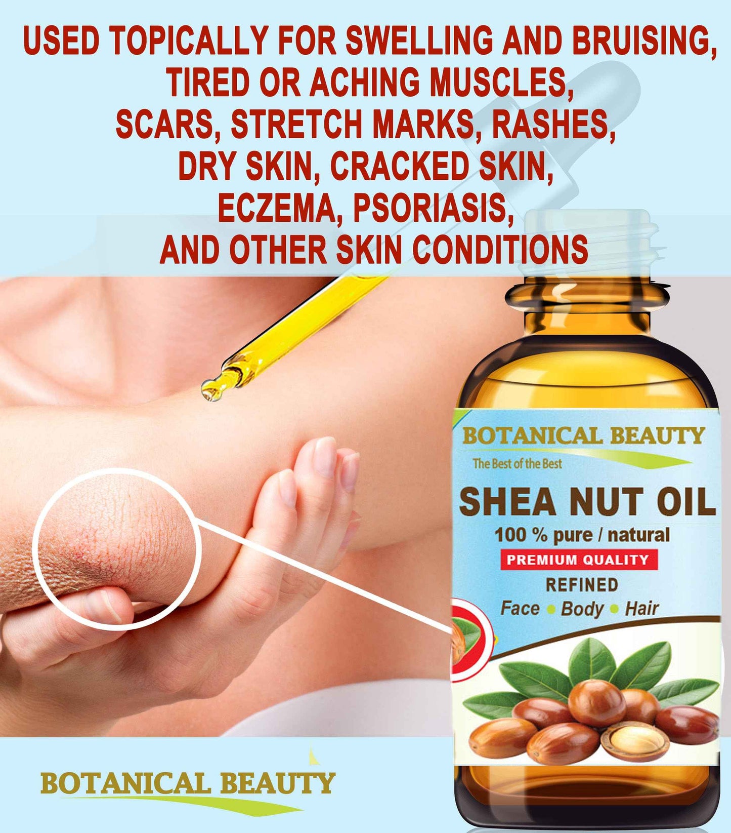 Botanical Beauty SHEA NUT OIL 100% Pure Natural Undiluted Refined Cold Pressed Carrier Oil for Face, Skin, Hair, Lip, Nails. (Karite) Nut Oil. Rich in Vitamin E, Vitamin A (4 Fl Oz)