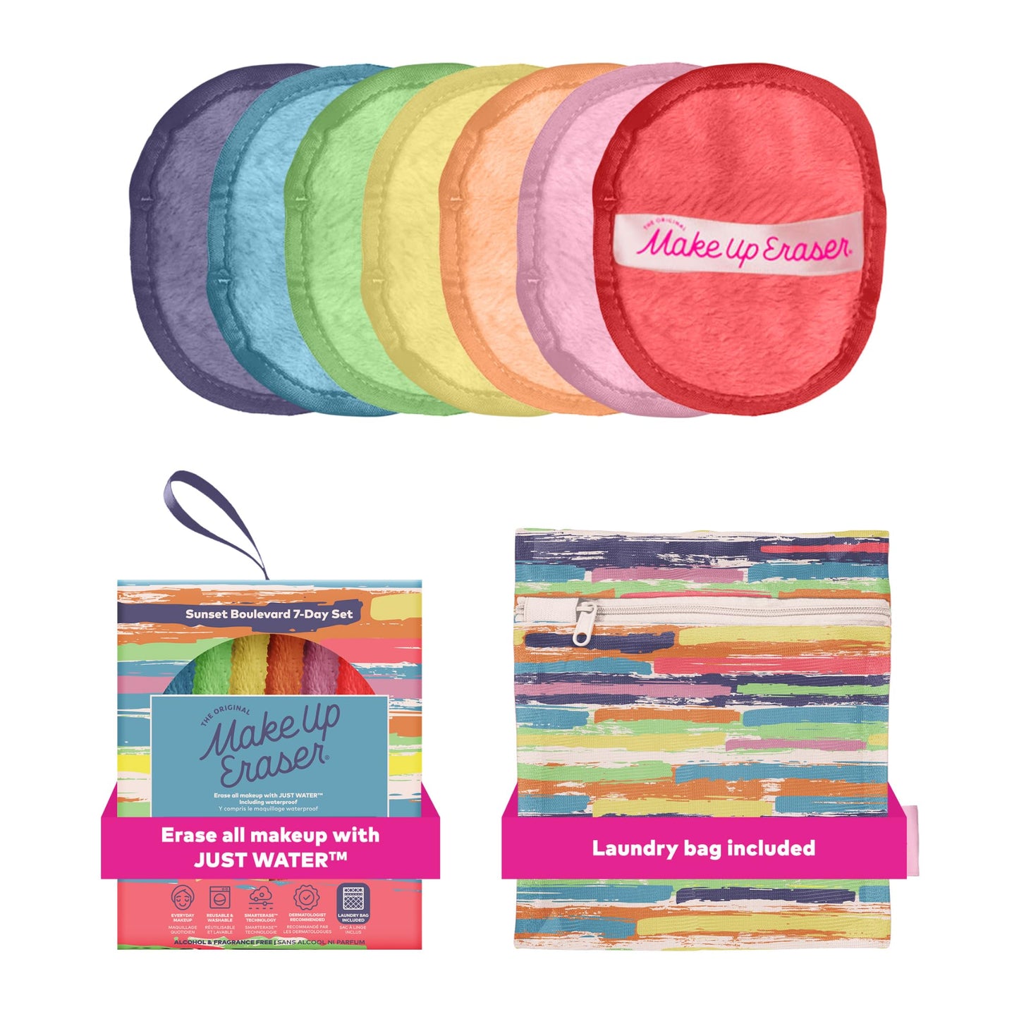 The Original MakeUp Eraser 7-Day Set, Erase All Makeup with Just Water, Including Waterproof Mascara, Eyeliner, Foundation, Lipstick, Sunscreen, and More! Sunset Boulevard, 7ct.