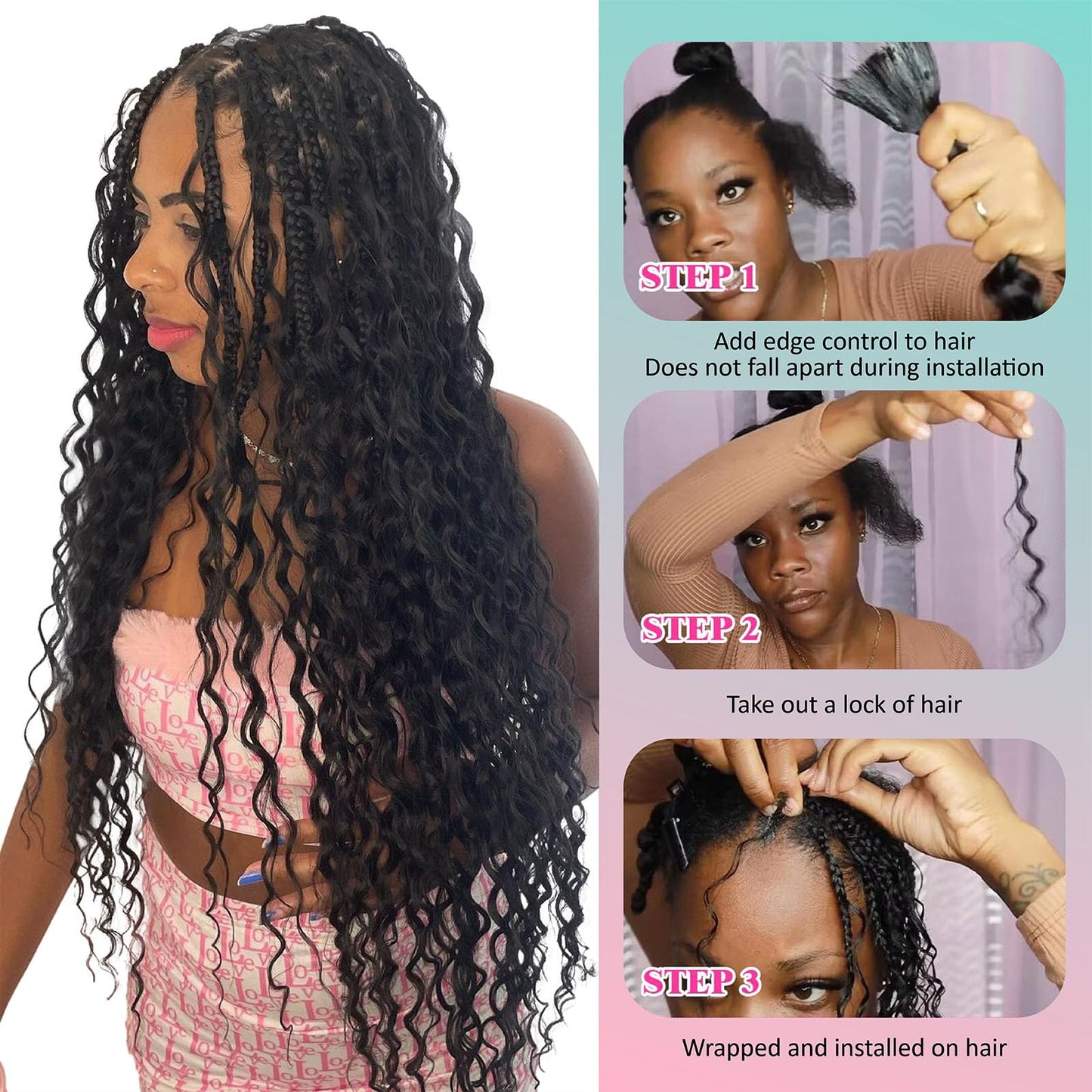 Boho Human Braiding Hair 14 Inch for Knotless Braids - 2 Bundles 100g Deep Wave Bulk Curly Hair (Natural Color)