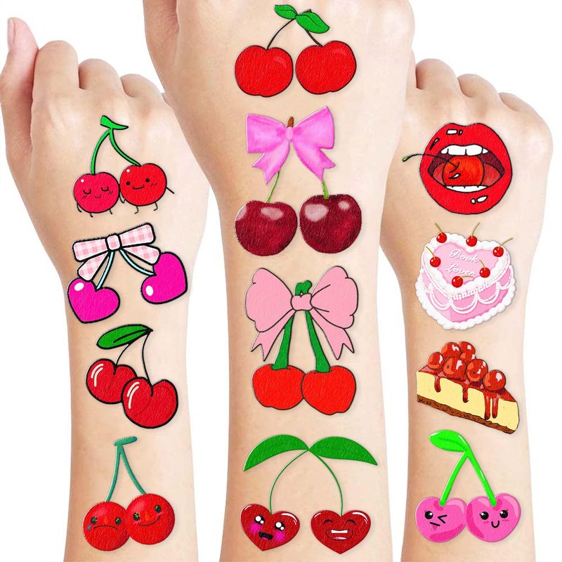 Generic 96 PCS Cute Cherry Tattoos Stickers Themed Fruit Birthday Party Decorations Supplies Favors Cherries Decor Cherry Print Gifts for Girls Boys School Classroom Prizes Rewards, Red