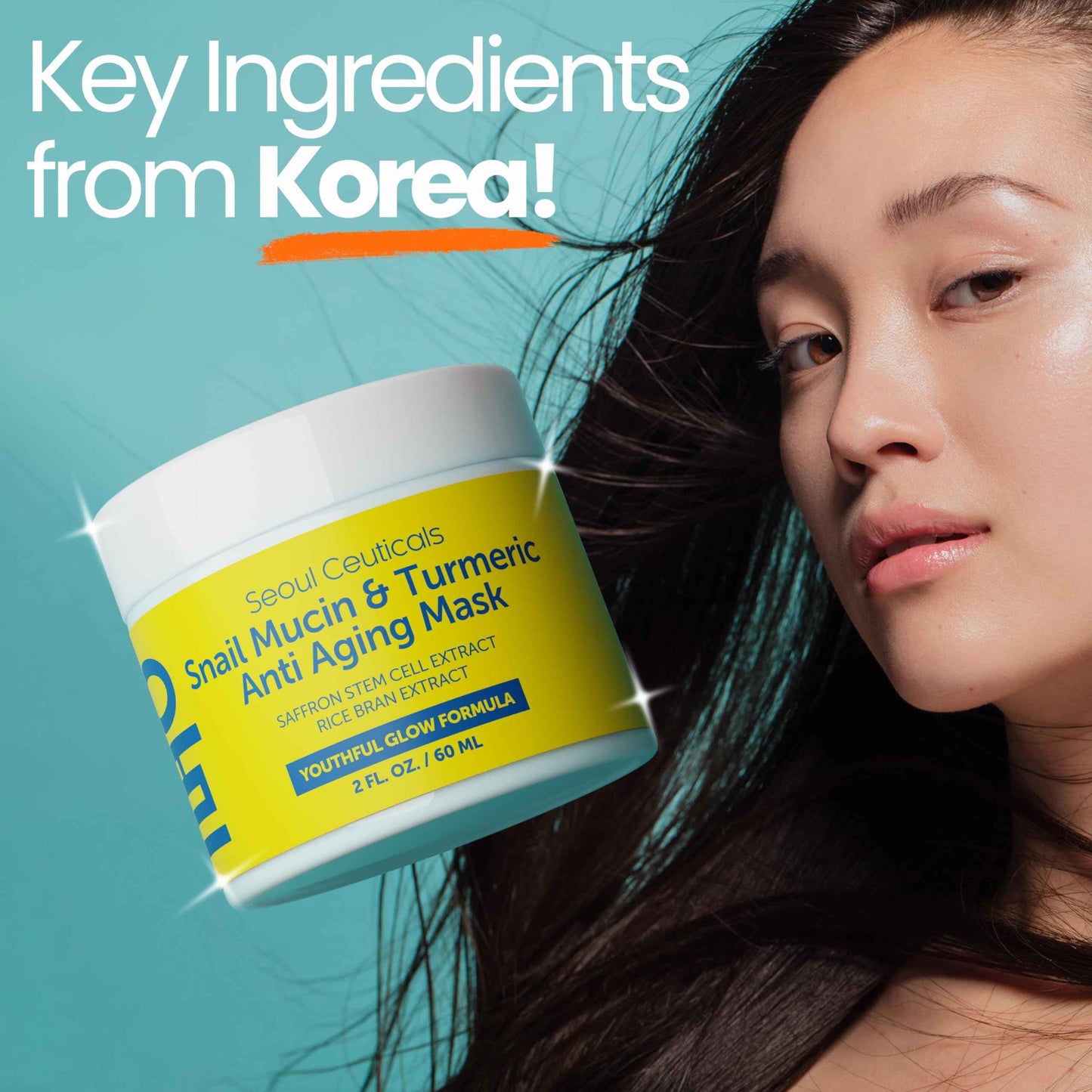 SeoulCeuticals Korean Face Mask Skin Care - Snail Mucin Turmeric Mask for Face – Cruelty Free K Beauty Anti Aging Face Mask for Healthy, Youthful Glow 2oz