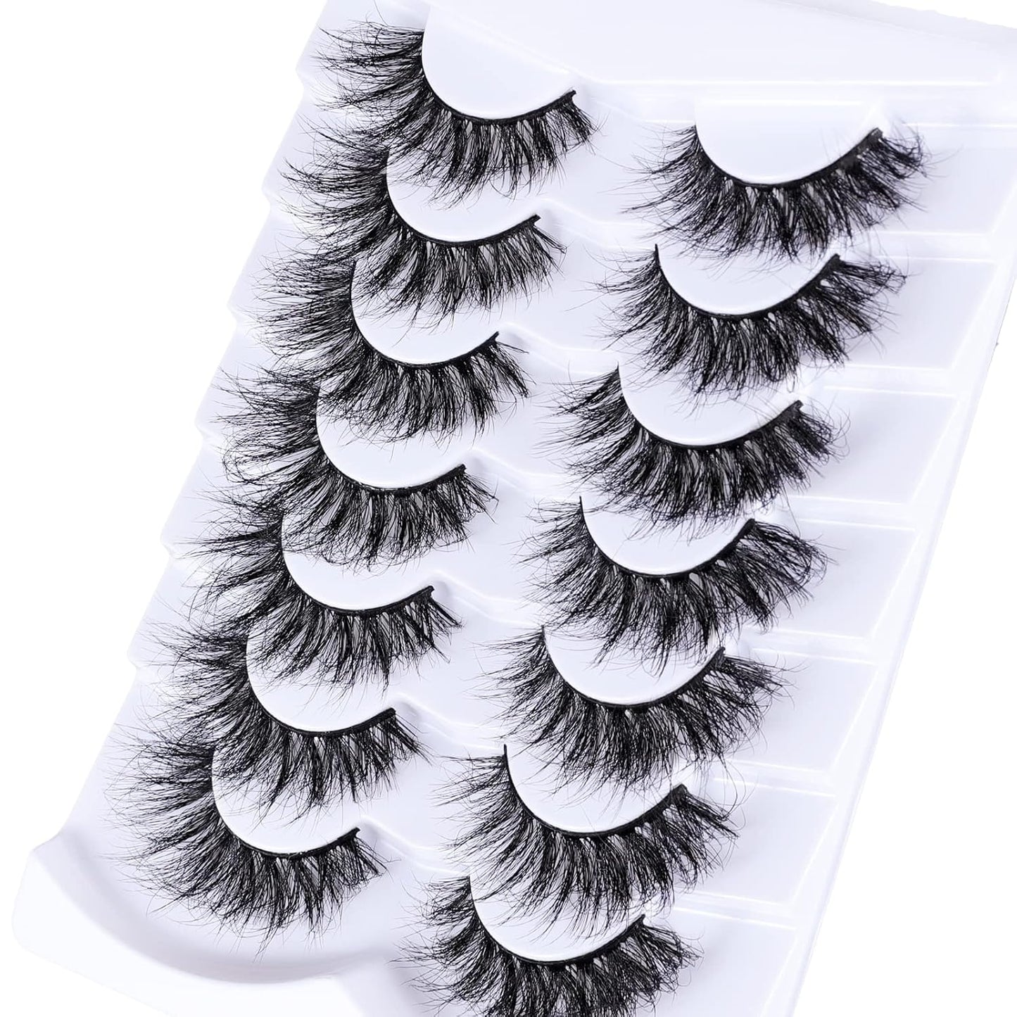 Lashes Eyelashes 8D Fluffy False Eyelashes Wispy Faux Mink Lashes Light Weight Fake Eyelashes Cat Eye Lashes 7 Pairs Pack, Black