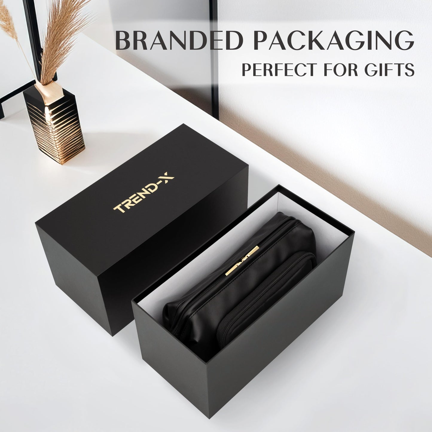 TREND-X PU Leather Makeup Bag with Brush Compartment, Open Flat Travel Cosmetic Organizer for Women, Large Capacity Vanity Makeup Bag