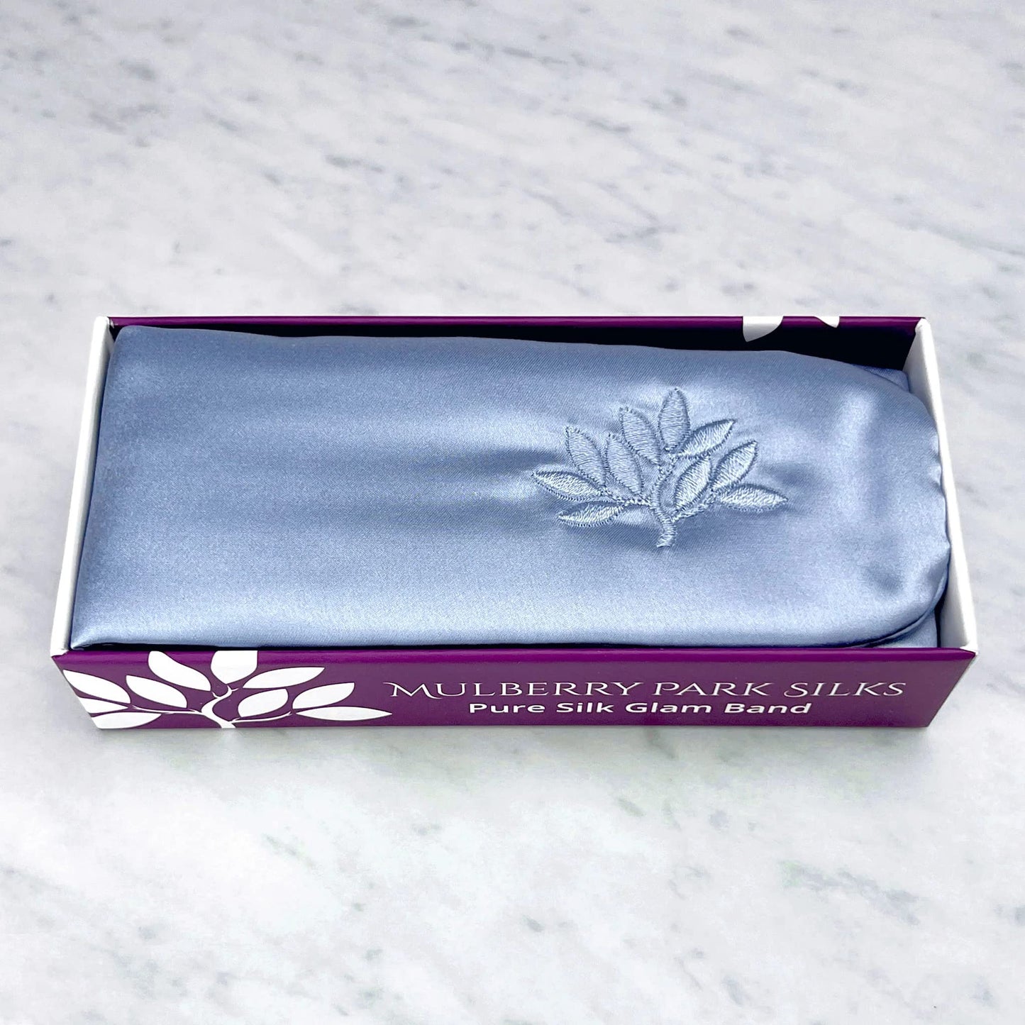 Mulberry Park Silks Glam Band - Spa Headband for Face Washing, Makeup Routine, Skin Care Treatments - 100% Grade 6A, 22 Momme Silk - Steel Blue43.2