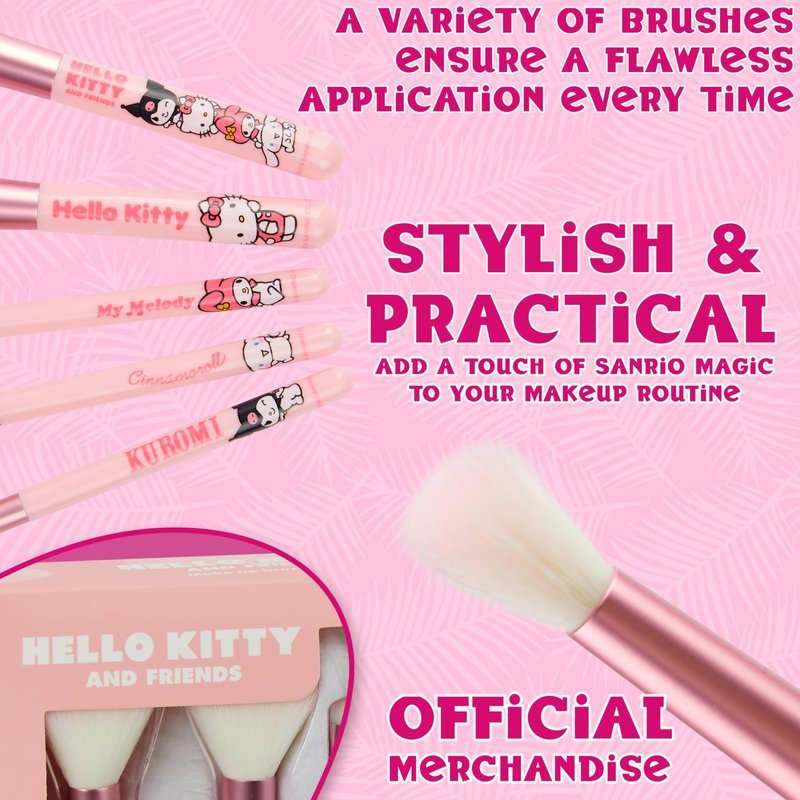 Hello Kitty Makeup Brush Set of 5 Kawaii Fluffy Makeup Headband Women Teens Girls Powder Brush Eyeshadow Brush Beauty Set Anime Cute Gifts