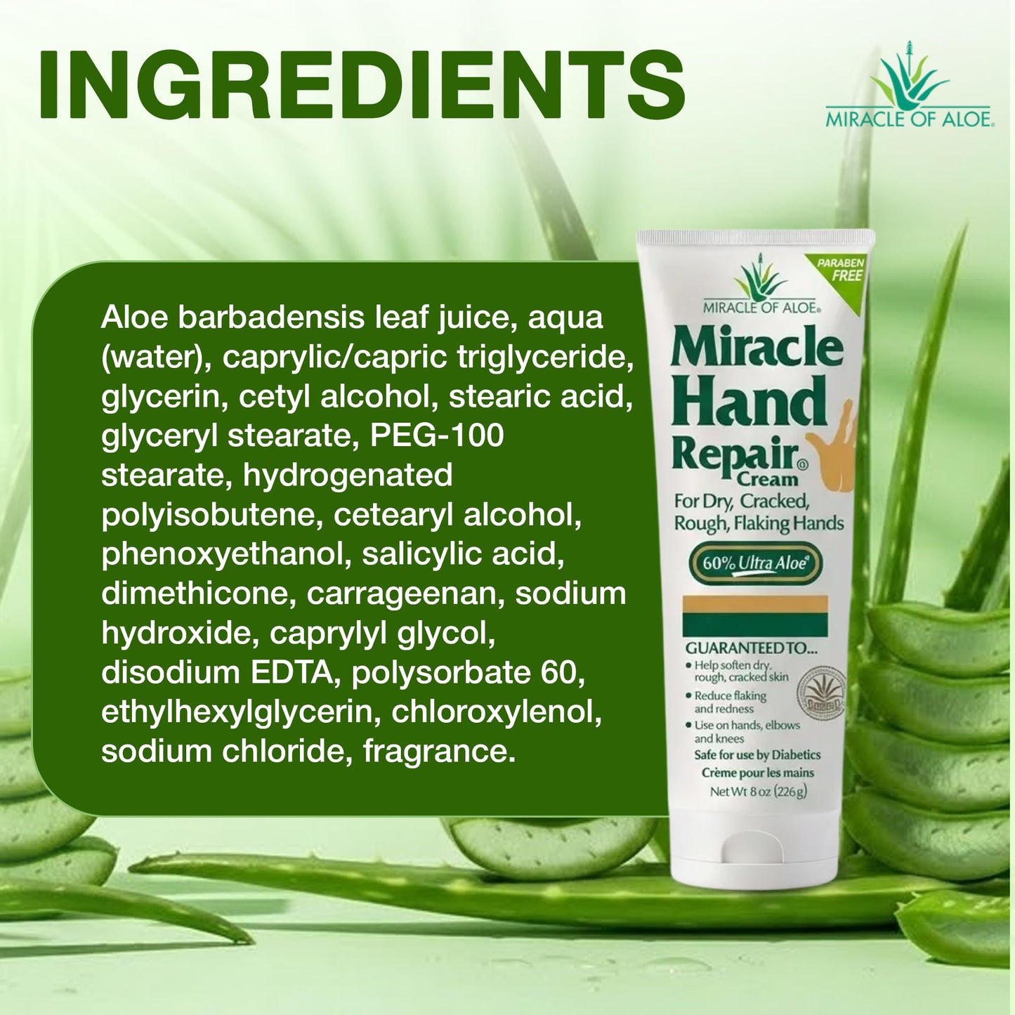 Miracle Hand Repair Cream for Dry Cracked Hands 8 oz Best Healing Hand Cream with 60% Aloe Vera - Non-Greasy Moisturizer for Working Hands - Fast Absorbing Lotion for Extremely Dry Skin (2-Pack)