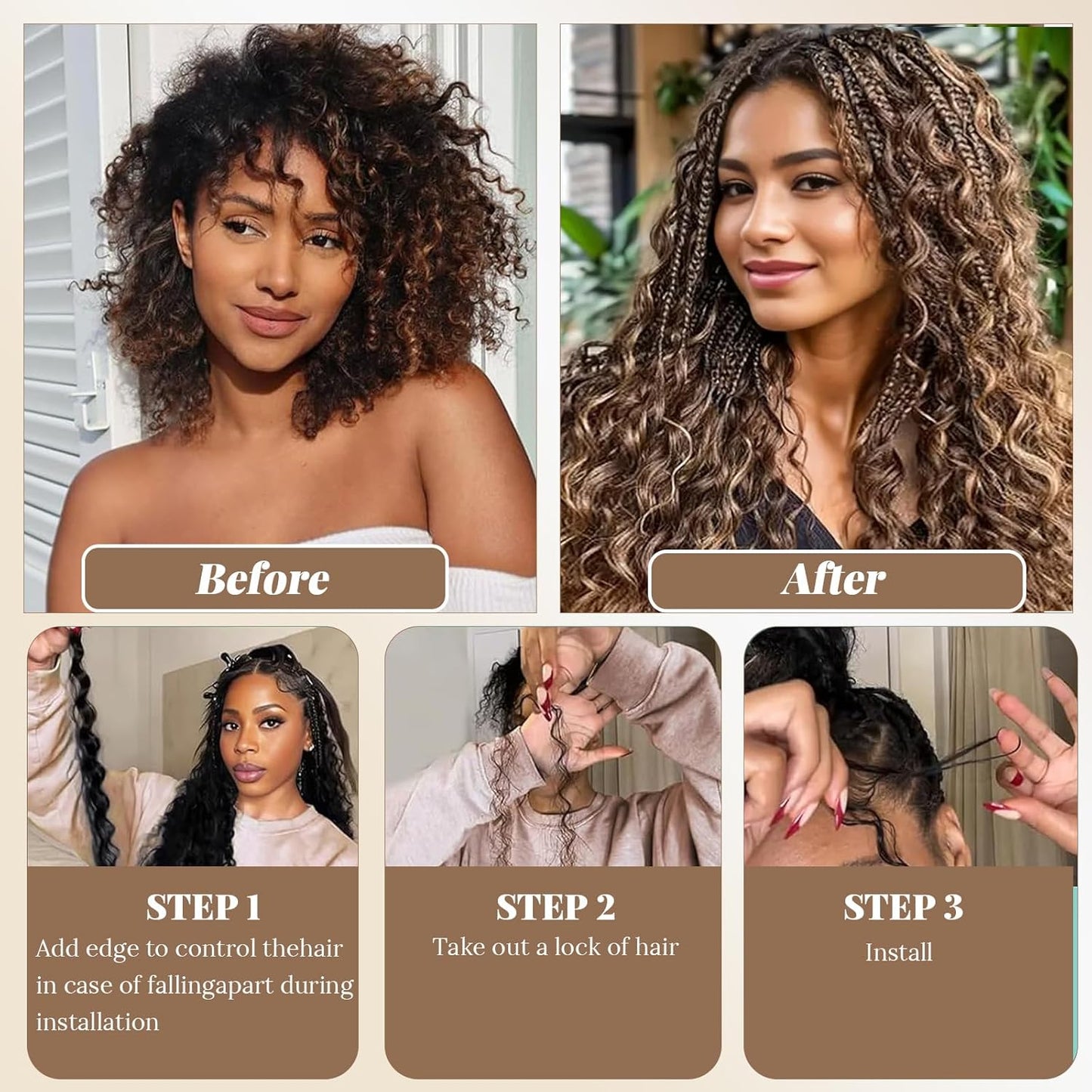 Human Braiding Hair - Ombre Blonde Curly Bulk 100G | 14 Inch Water Wave Braids, 2 Bundles