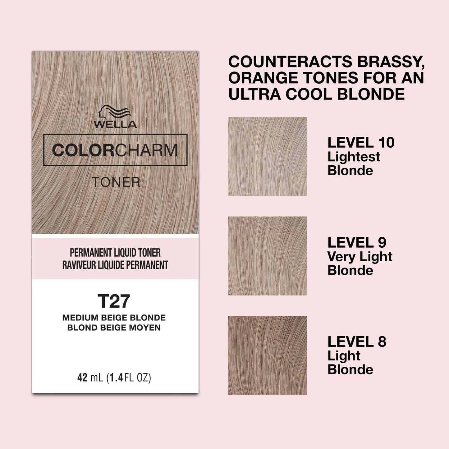 COLORCHARM Permanent Liquid Toners | Neutralize Brass | Free of Parabens | Vegan | T27 Medium Beige Blonde | 1.4 Fl Oz