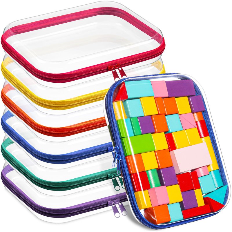 Sanwuta 6 Pcs Clear Hard Zipper Case Plastic Zipper Pouches Transparent Makeup Bag Pencil Case Pouches Toiletry Diaper Bag for Travel Toy Storage Organizer Bins