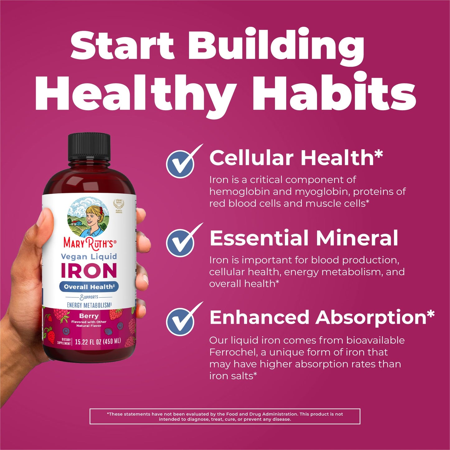 Iron Supplement for Women Men & Kids | Liquid Iron Supplement for Women Men & Kids | Iron for Healthy Blood & Oxygen | Ages 4 & Up | Sugar Free | Vegan | Non-GMO | Gluten Free | 16 Fl Oz