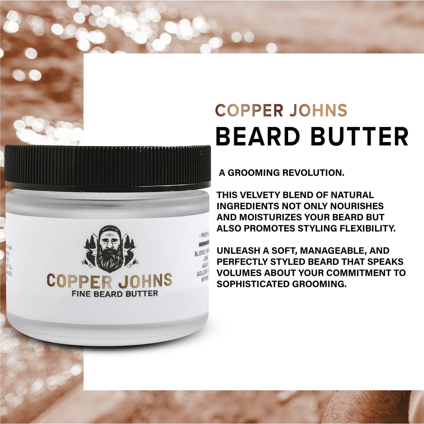 Copper Johns Beard Butter for Men–Shea Butter, Jojoba Oil & Sea Minerals, Non-Greasy Beard Cream Moisturizer–Softens, Hydrates & Styles for Healthy, Fresh Beards – Nightfall-Cologne Scent, 2oz