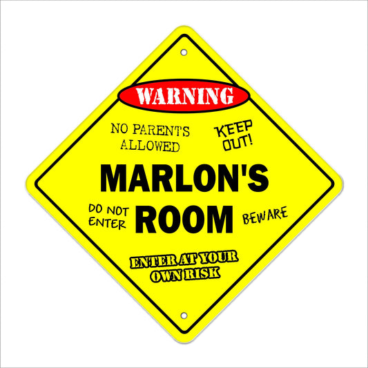 Marlon's Room Sign Crossing Zone Xing | Indoor/Outdoor | 12" Tall Kids Bedroom Decor Door Children's Name boy Girl