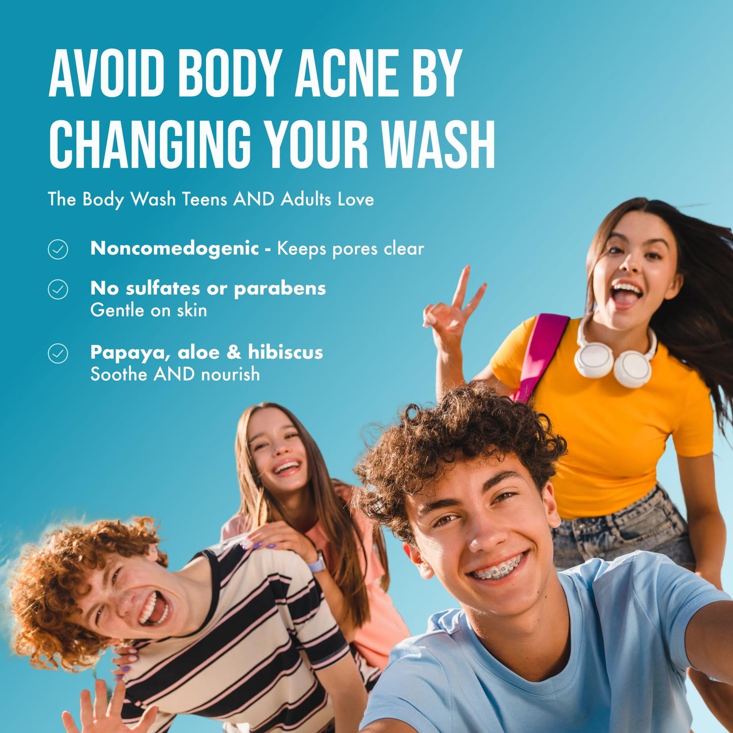 Teenology Body Wash for Teens, Avoid Acne Breakouts, Sulfate & Paraben Free, with Natural Botanical Extracts for Clear & Healthy Skin, 16 oz - (Tropical Orange)