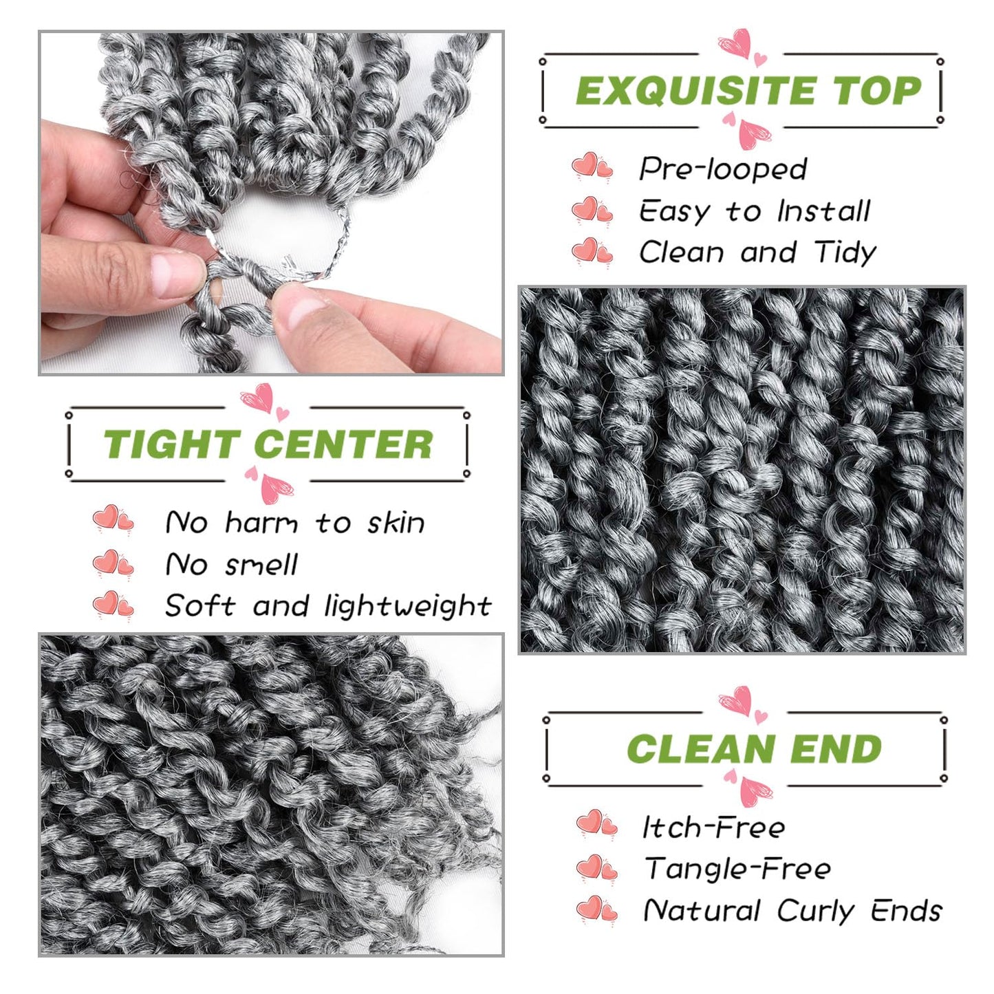 12 Inch Passion Twist Crochet Hair for Black Women 8 Packs Pre-twisted Passion Twists Pre-looped Crochet Braids Hair Bohemian Twist Synthetic Braiding Hair Extensions (12Strands/Pack,TGrey#)