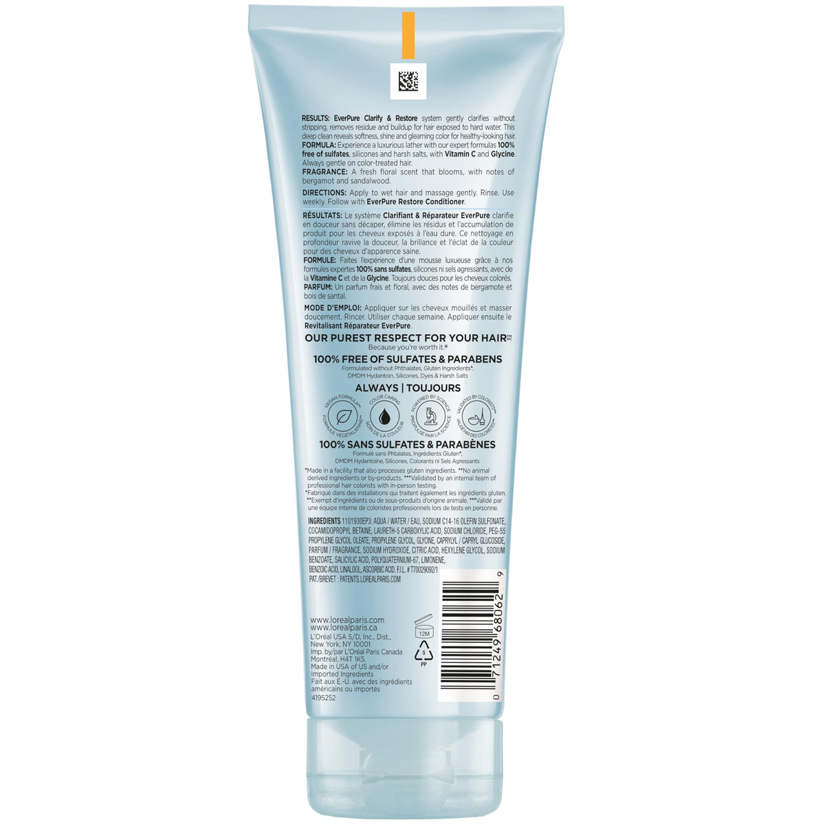L'Oreal Paris Clarify Sulfate Free Shampoo with Antioxidants, Clarifying Shampoo for Hard Water Exposure and Styling Build-up, EverPure, 6.8 Fl Oz