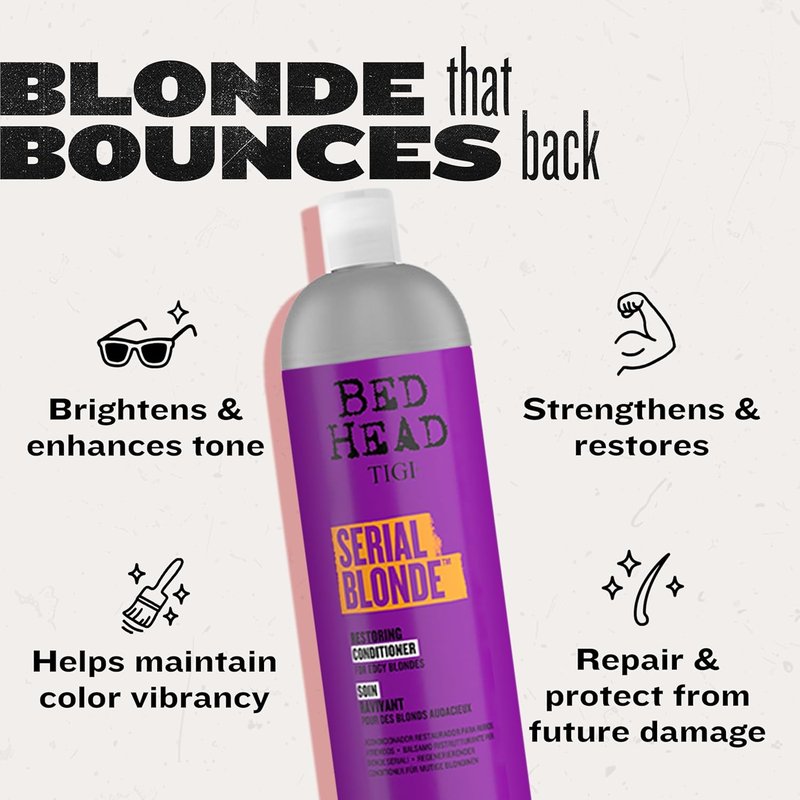 TIGI Bed Head Serial Blonde Shampoo & Conditioner Set - Restores Damaged Blonde Hair | 25.36 fl oz, 2 Pack