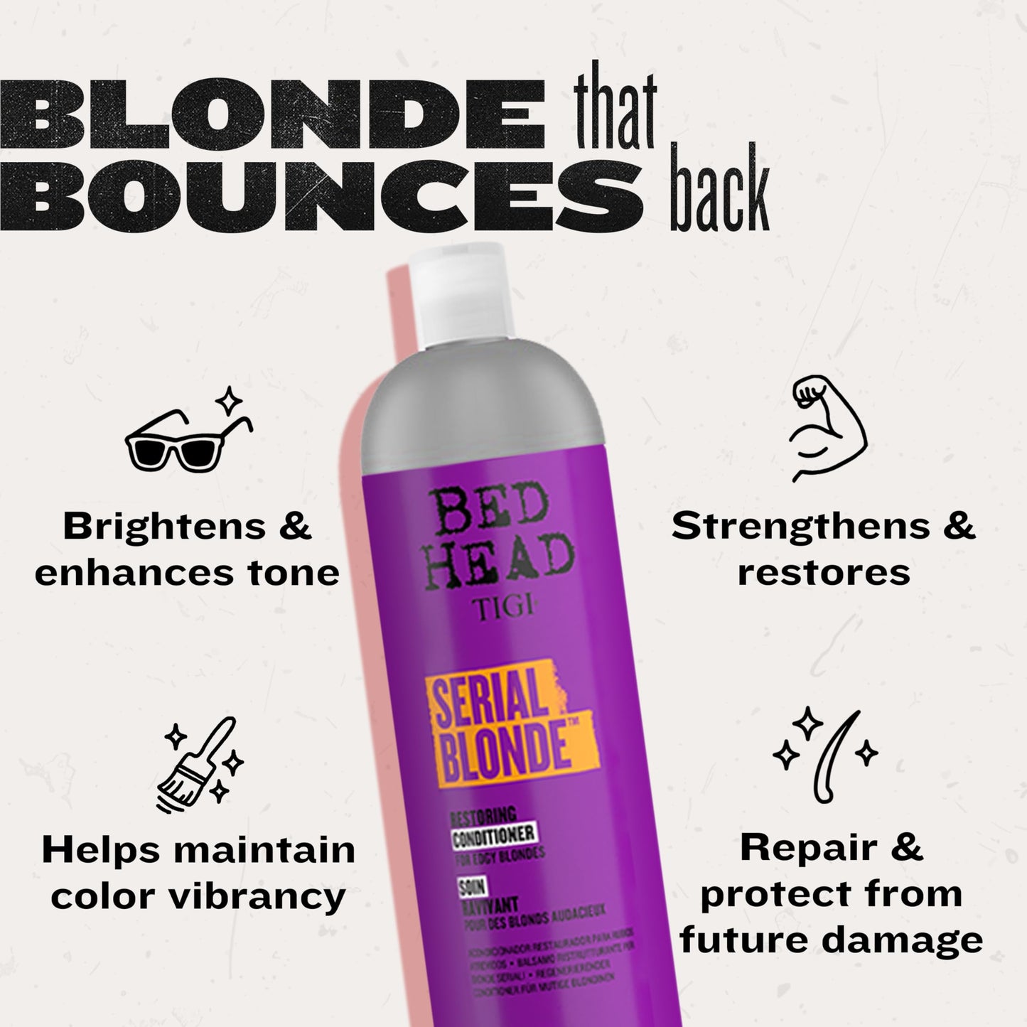 TIGI Bed Head Serial Blonde Restoring Shampoo & Conditioner Set for Damaged Blonde Hair, Hydrolyzed Keratin, 25.36 fl oz, 2 Pack