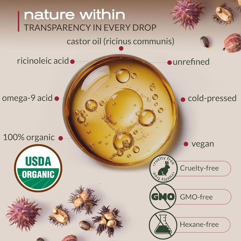 Organic Castor Oil 16 Oz & Jojoba Oil 4 Oz - Cold-Pressed, Unrefined, Hexane-Free | Hair, Skin, Face, Nails Care