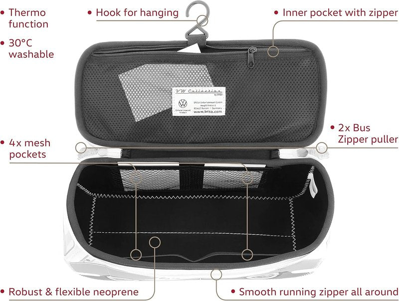 Volkswagen Neoprene Makeup Bag - Universal Toiletry Travel Case | T1 Bus Design