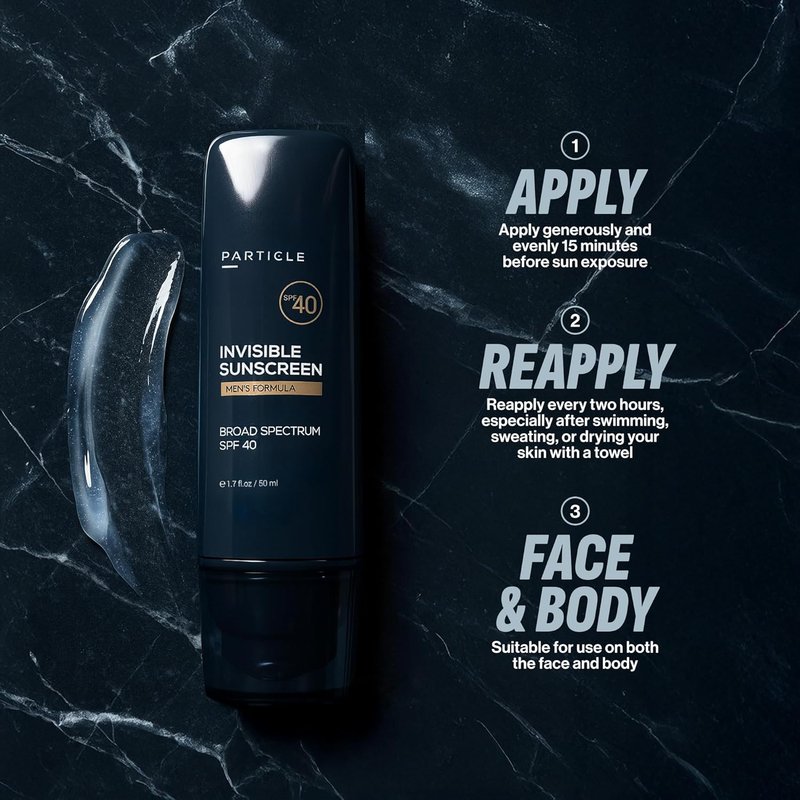 Invisible Sunscreen for Men - Transparent SPF 40 Lotion with Vitamin E | Lightweight, Non-Greasy, Beard Friendly - 1.7 FL OZ