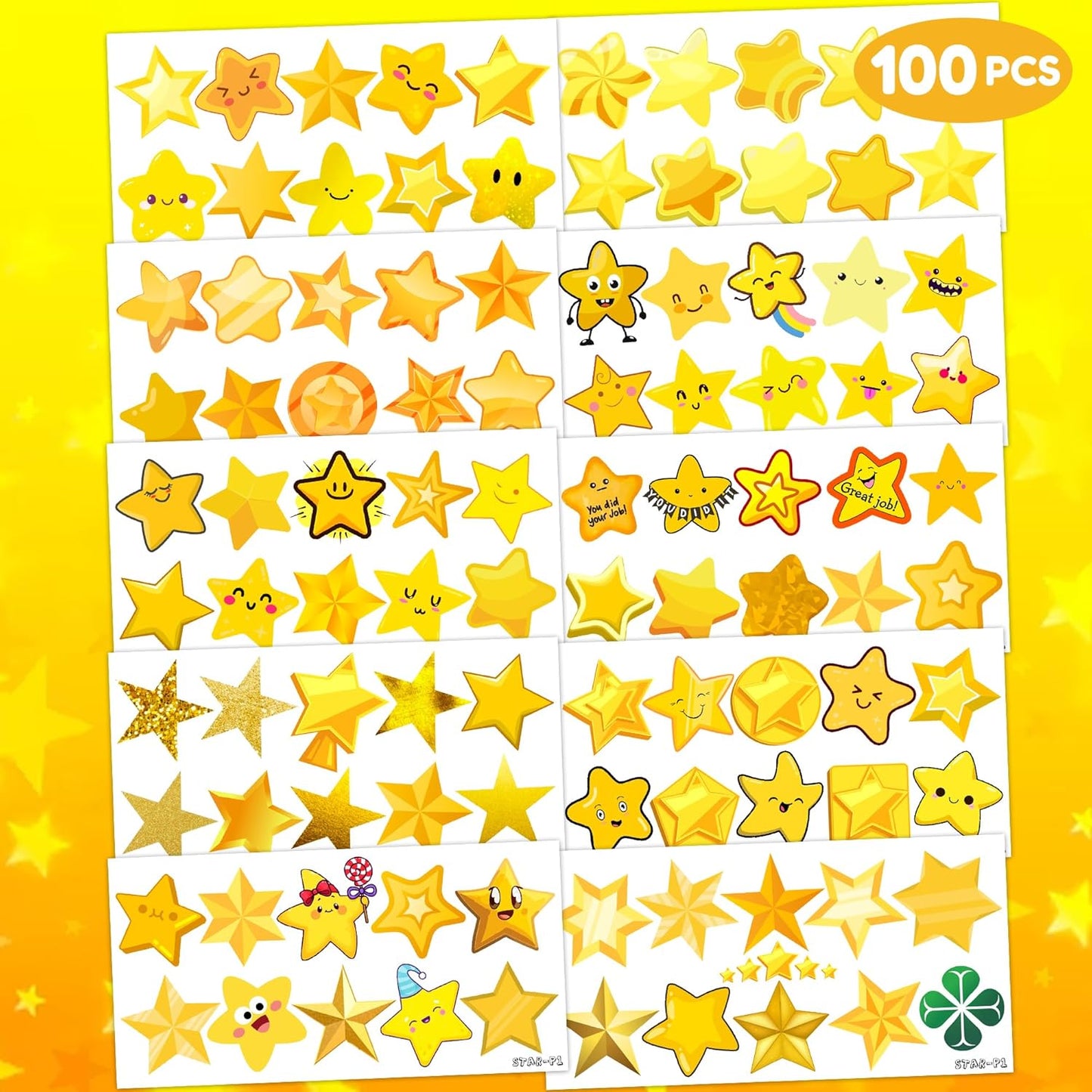 Gold Star Temporary Tattoos for Kids - 100 PCS Waterproof & Skin-Safe Party Favors | Classroom Rewards & Christmas Decor