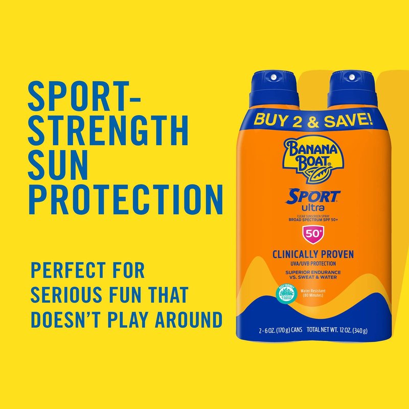 Hawaiian Tropic Mineral Powder Sunscreen Brush SPF 30 & Banana Boat Sport Ultra Water Resistant Sunscreen Spray SPF 50 Twin Pack
