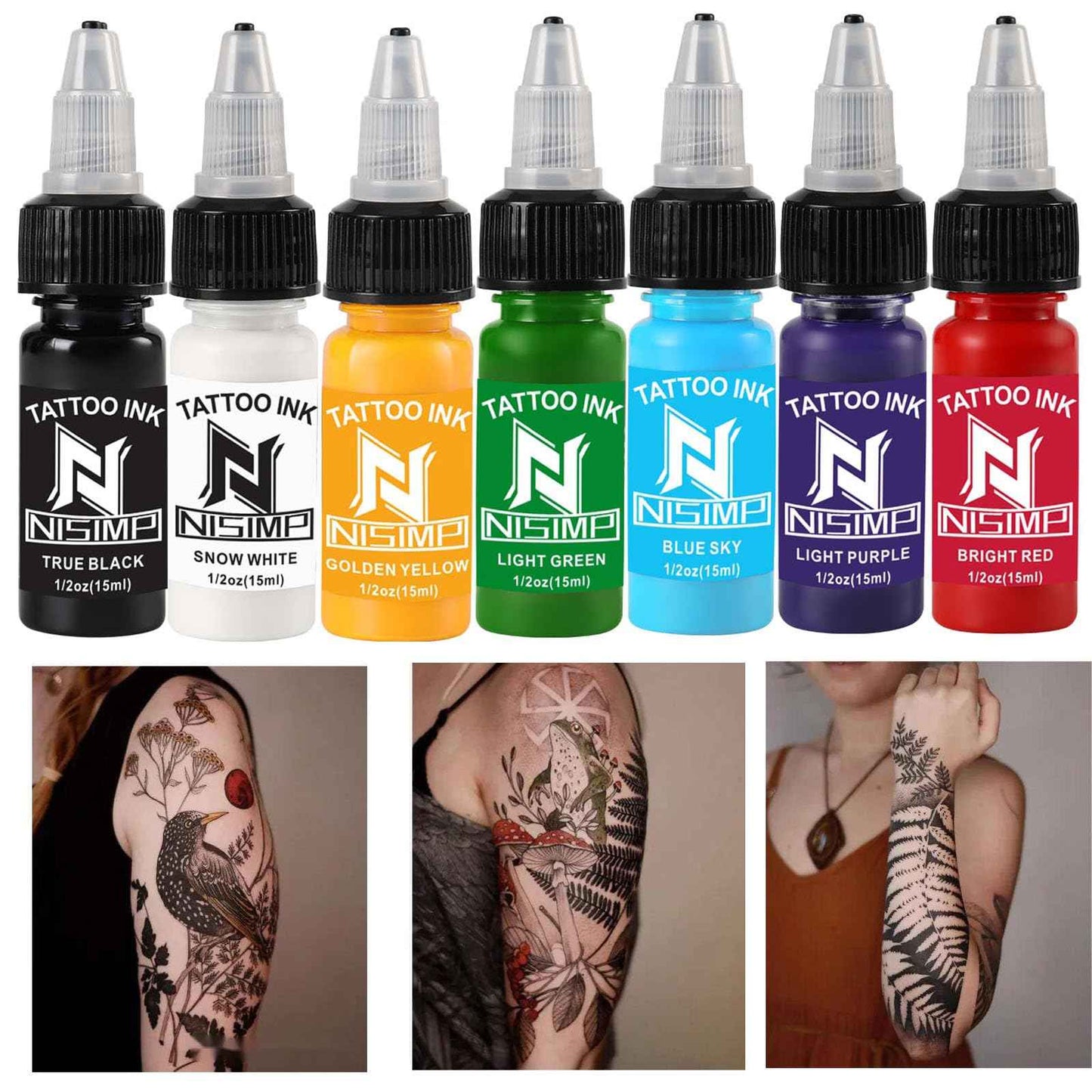 NISIMP Ink Color Pigment Set-Vegan Friendly,1/2oz 15ml 7 Colors Ink Kit Set
