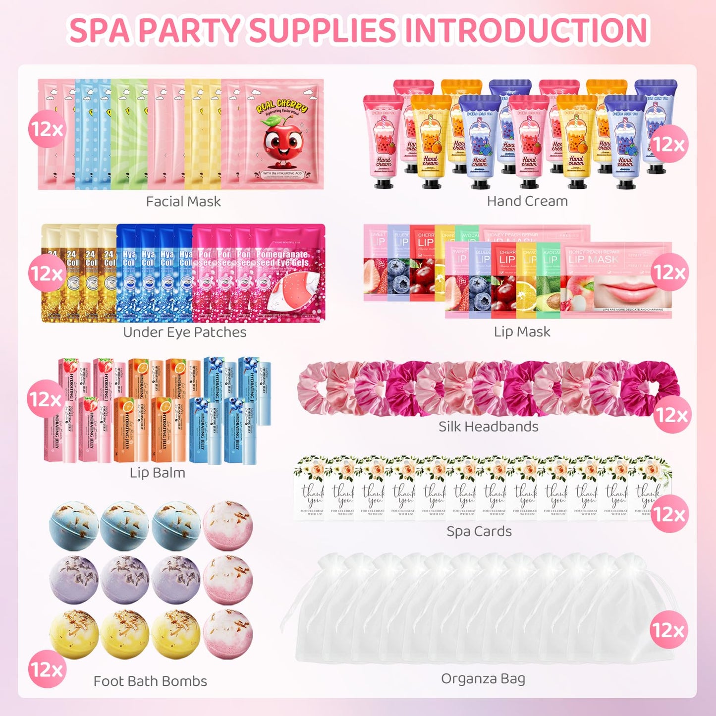 108 PCS Spa Party Supplies, Skincare Kit with Masks Balm Bath Bombs