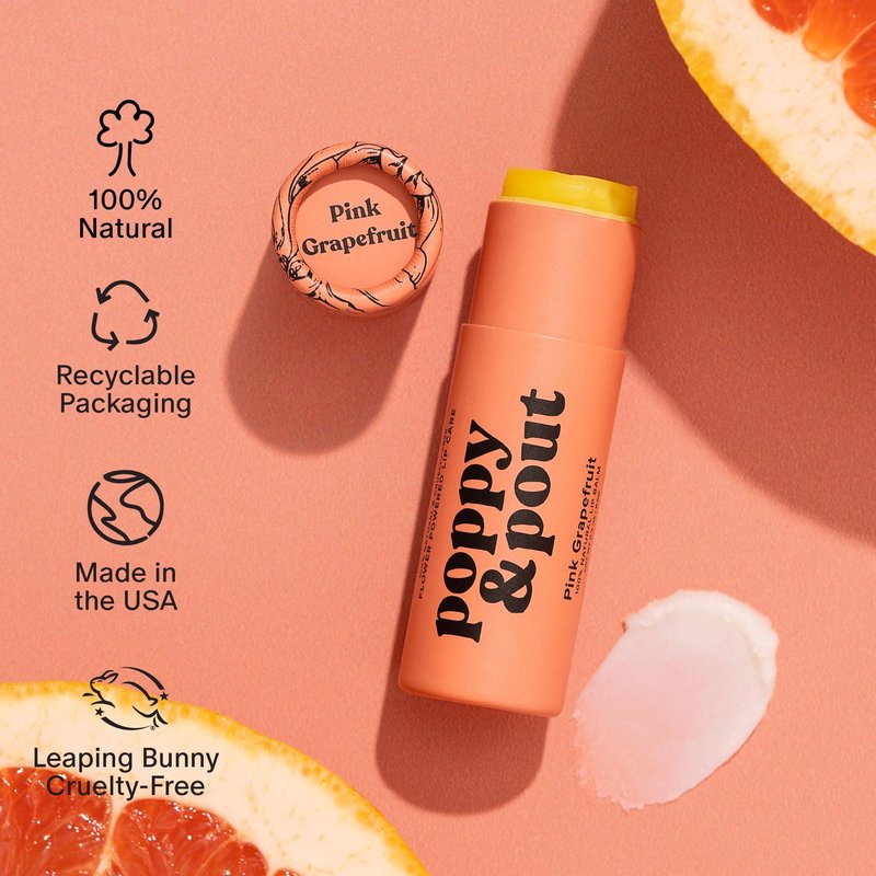 Poppy & Pout Lip Care Set | Lip Balm & Scrub | Sustainable Cardboard Tubes & Glass Jars, All Natural, Beeswax, Coconut Oil, Cruelty Free, Exfoliating & Moisturizing Lip Treatment (Pink Grapefruit)
