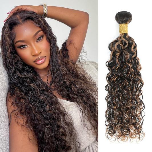 Anmetan Black and Brown Honey Blonde Highlight F1B30 Water Wave Human Hair Ombre Single Bundles, 12A Wet and Wavy Bundles Color Curly 100% Unprocessed Brazilian Virgin Remy Human Hair Soft Thick 12 In