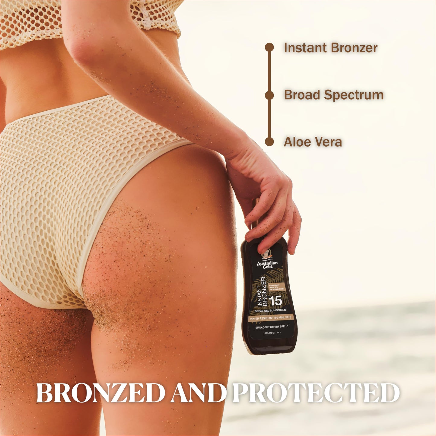 Australian Gold Spray Gel Sunscreen with Instant Bronzer SPF 15, 8 Ounce | Moisturize & Hydrate Skin | Broad Spectrum | Water Resistant | Non-Greasy SPF 15 8 Fl Oz (Pack of 1)
