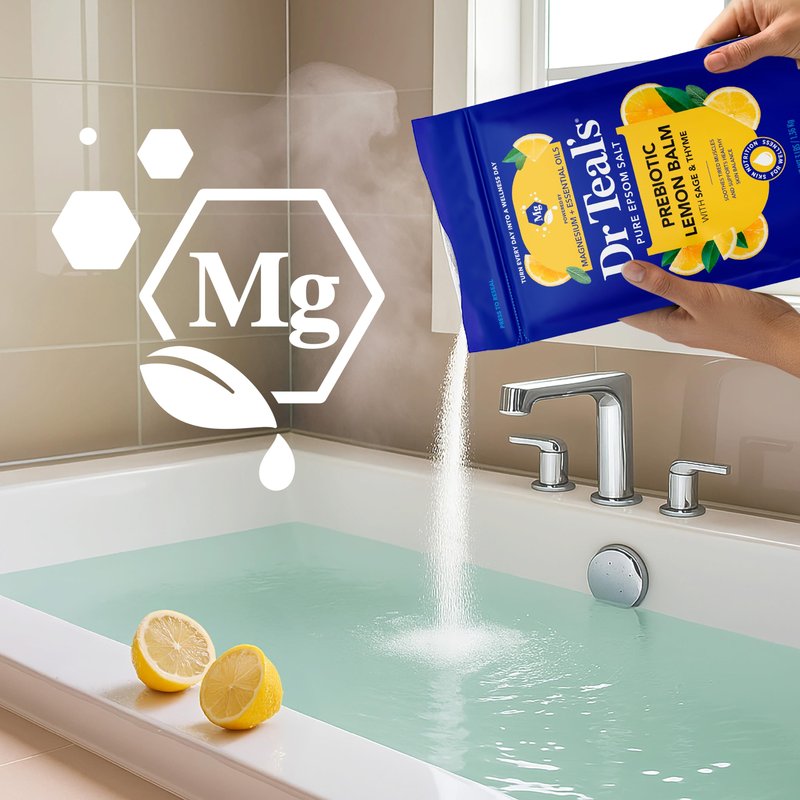Dr Teal's Pure Epsom Magnesium Salt Soak, Prebiotic Lemon Balm & Essential Oil, 3 lbs (Pack of 4)