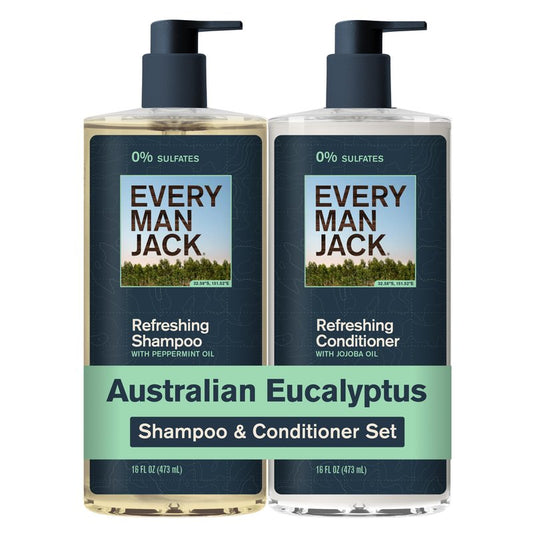 Every Man Jack Men's Shampoo and Conditioner Set - Australian Eucalyptus - Sulfate Free - Made w/Plant Powered Refreshing Ingredients like Peppermint & Jojoba Oil - 16 fl oz (2 Pack)