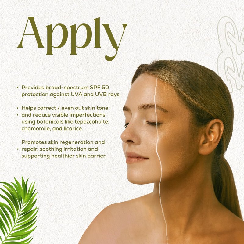 3-in-1 Sunscreen Moisturizer with SPF 50 - Protects, Corrects & Regenerates | Tepezcohuite, Vitamin E, Chamomile | Non-Comedogenic, Shine Control