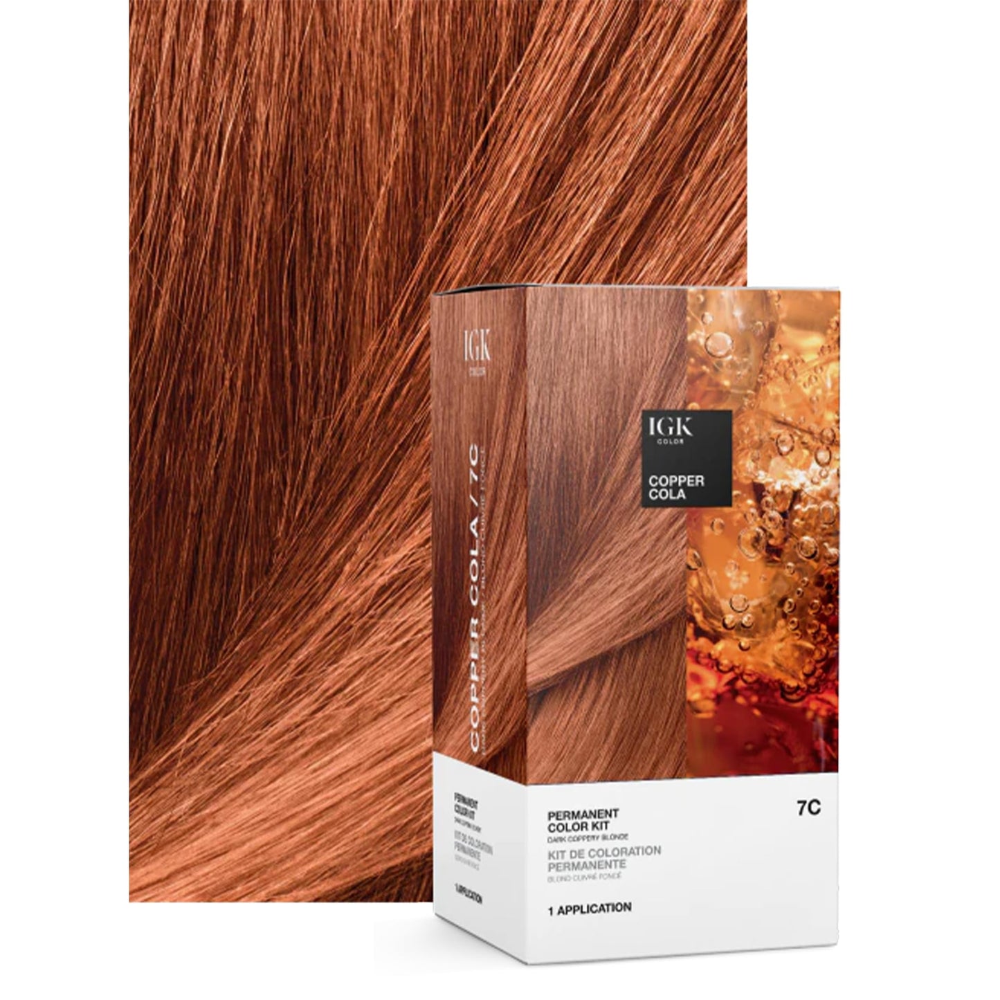IGK Permanent Hair Color Kit | 7C Copper Cola - Dark Coppery Blonde | 100% Gray Color Coverage + Strengthen + Shine | Ammonia Free