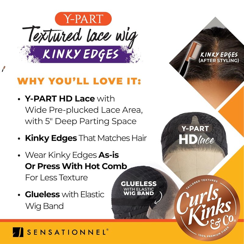 Kinkyedges Wig - 20 Inch Kinky Braid Out Y Part Lace for Natural 3C to 4C Hair Textures | F1B/350 Color