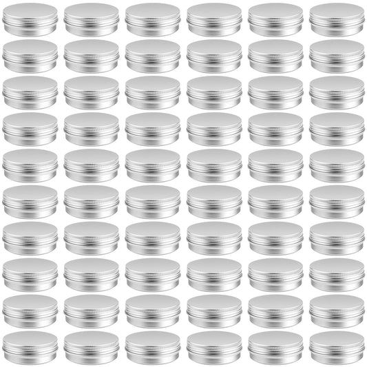 Bgtecho 60 Pack Aluminum Tin Cans, 2oz Metal Tins with Screw Lid, Aluminum Tin Jars, Round Tin Containers, Empty Metal Storage Tins, Small Tins for Lip Balm Cosmetic Lotion Bars Salve Spices Candles