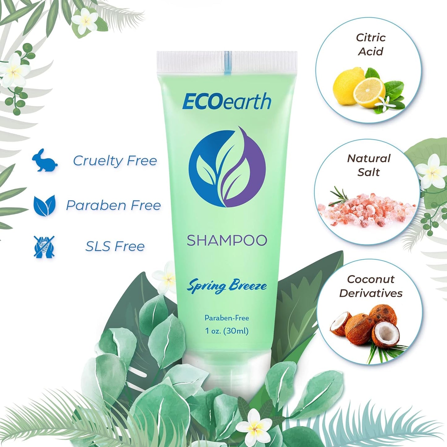 EcoEarth Hotel Toiletries Bundle - Spring Breeze 5-Piece Set | 1 oz Each, 250 Pieces of Soap, Shampoo, Conditioner, Lotion & Wash