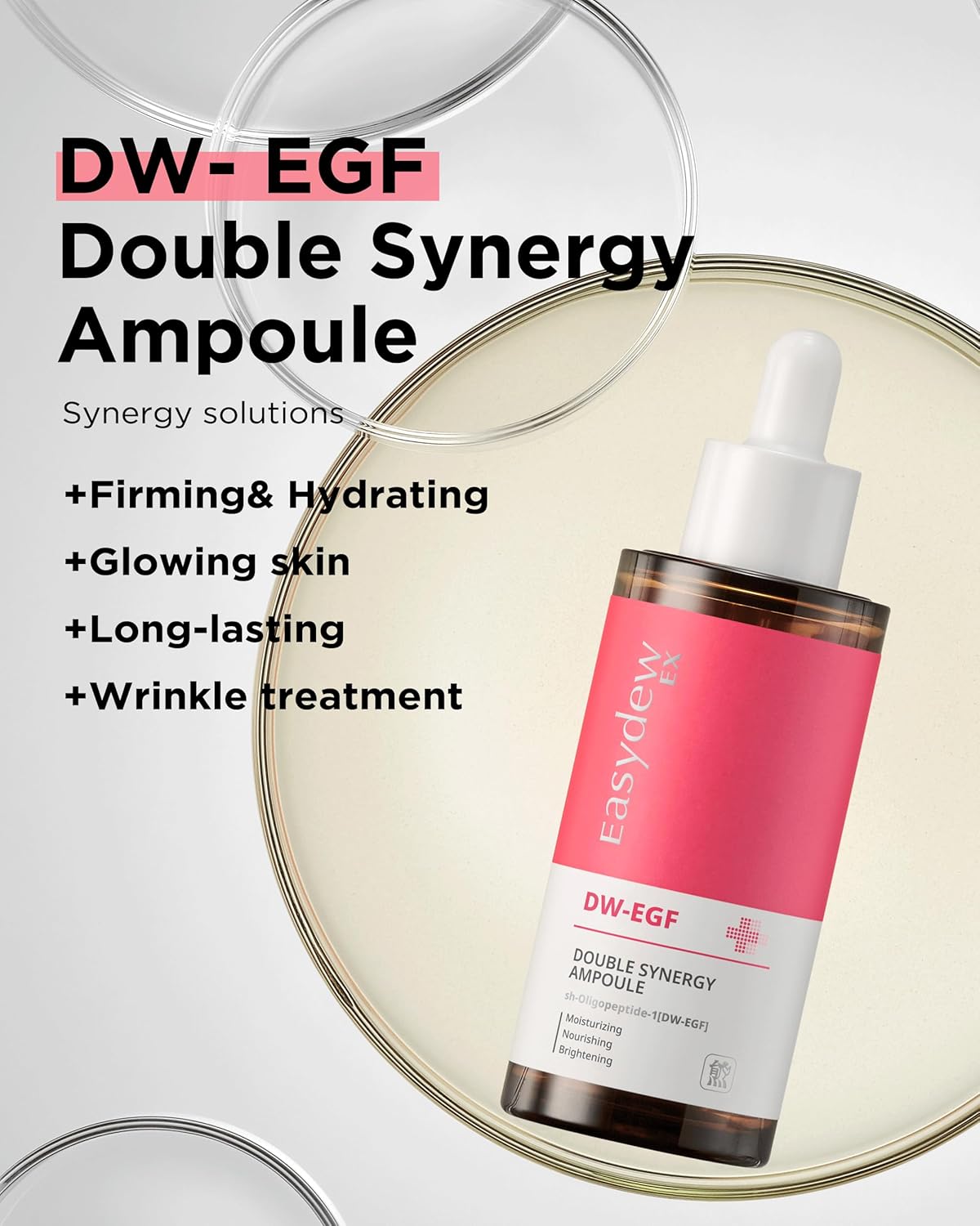 EASYDEW DW-EGF Peptide Double Synergy Ampoule - Intensive Moisturizing Face Serum with Hyaluronic Acid & Ceramide | 1.69 fl. oz.
