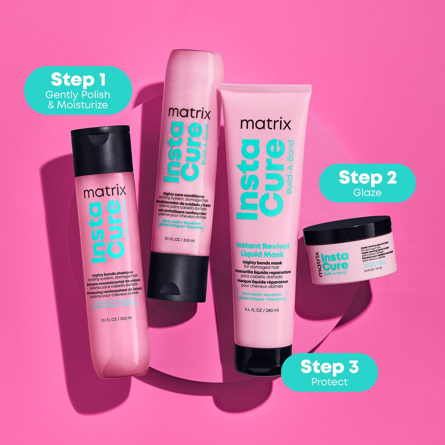 MATRIX Instacure Build-A-Bond Mighty Care Conditioner - Bond Repair For Very Damaged Hair, Strengthens, Smooths & Softens with Citric Acid & Squalane, Detangles & Adds Shine, Paraben-Free, 10.8 Fl Oz