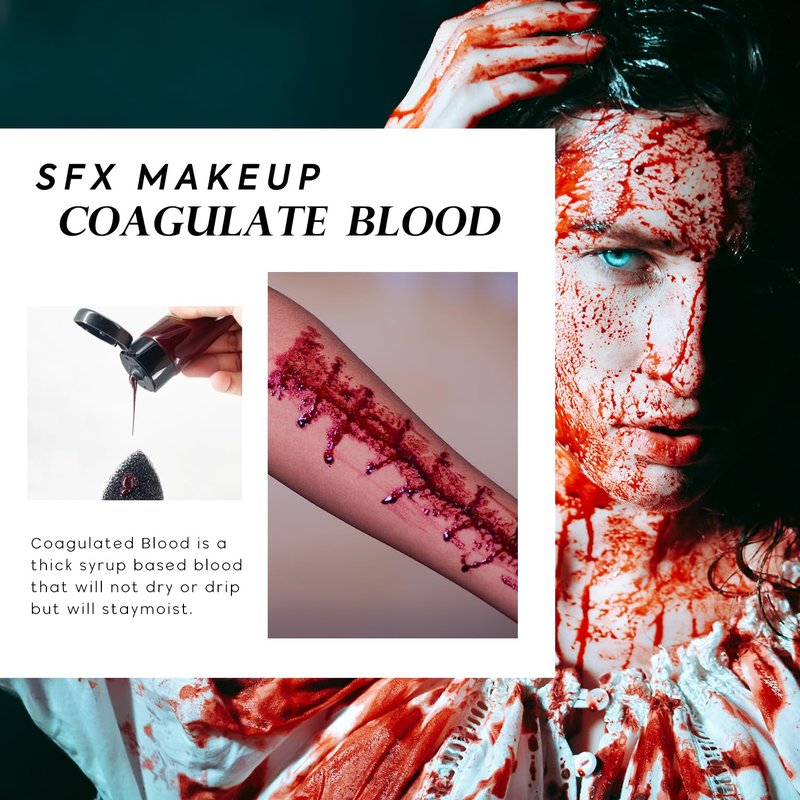 immetee Fake Blood Gel, Sfx Blood Gel with Stipple Sponge, Sfx Fake Blood Makeup Kit, Halloween Coagulated Stage Blood Specail Effects Makeup Face Body Paint. 55g