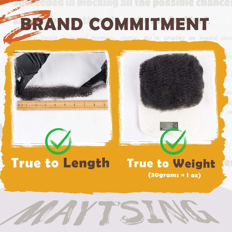 Maytsing Afro Kinkys Bulk 100% Human Virgin Hair - 10inch,3oz/90g,Natural Black - 4C Texture - for Dreadlocks, Loc Repair, Twists, Braids - Can Be Bleached and Dyed to Honey Blond Color