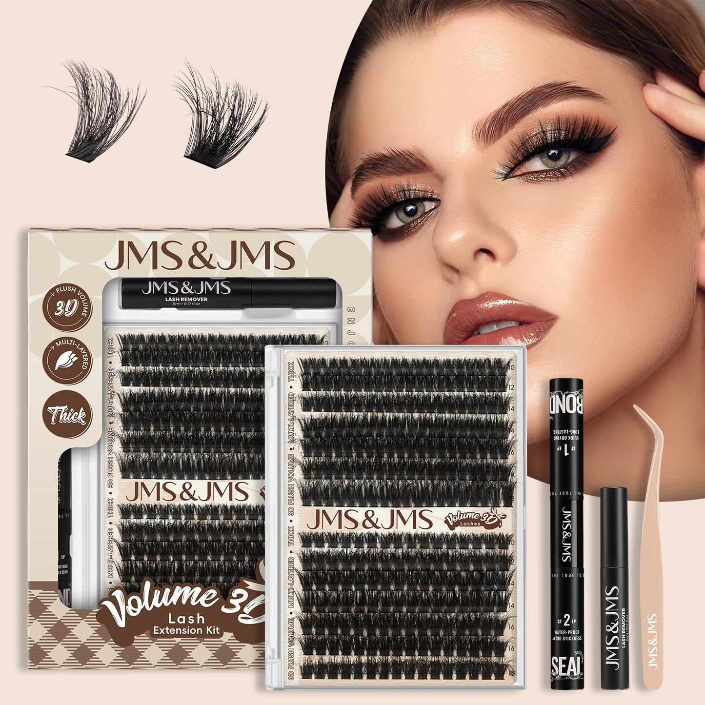 JMS&JMS Lash Clusters Kit 100D with Lash Spikes Eyelash Clusters with DIY Spikes 13-21MM Spiky Volume Cluster Eyelash Extensions Wispy Individual Lash Extensions Kit at Home (100D, 12-18mix Kit)