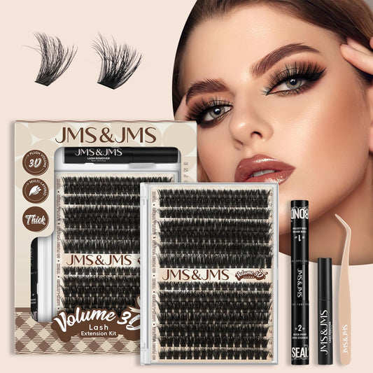 JMS&JMS Lash Clusters Kit 100D with Lash Spikes Eyelash Clusters with DIY Spikes 13-21MM Spiky Volume Cluster Eyelash Extensions Wispy Individual Lash Extensions Kit at Home (100D, 12-18mix Kit)