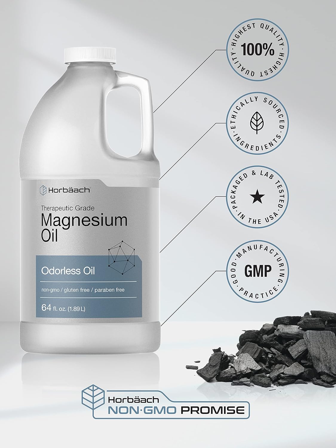Magnesium Oil - Therapeutic Grade, Vegetarian & Non-GMO | 64 fl. oz Odorless Formula
